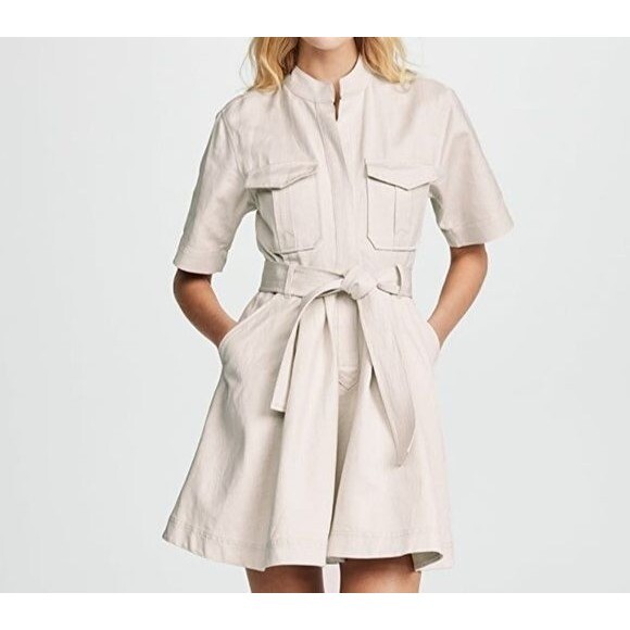 A.L.C. Dresses & Skirts - A.L.C. Bryn Belted A-Line Dress Size 14 Ecru Cotton Linen Twill Safari Cargo NWT